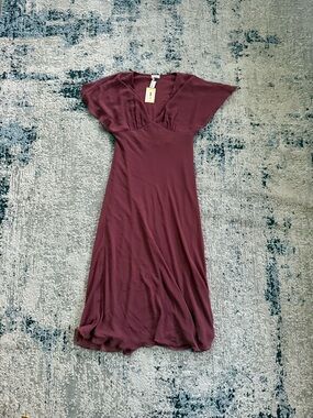 Aritzia Rose Midi Dress with V-Neck and Flutter Sleeves